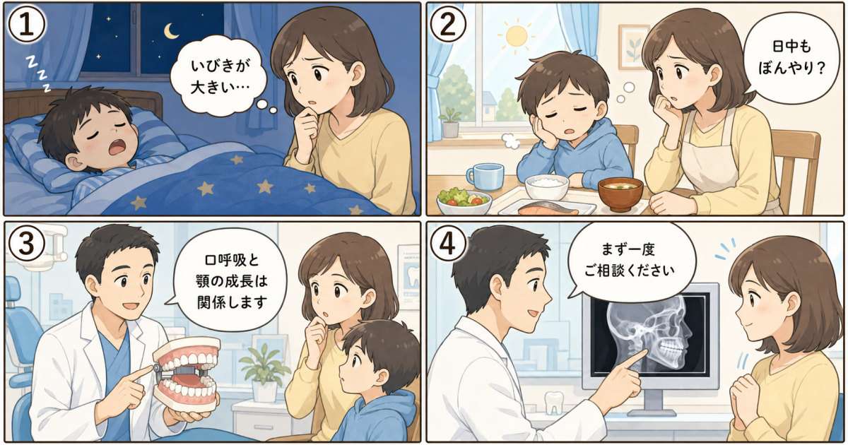 子どものいびきは顎の成長に影響？口呼吸のリスクと受診の目安