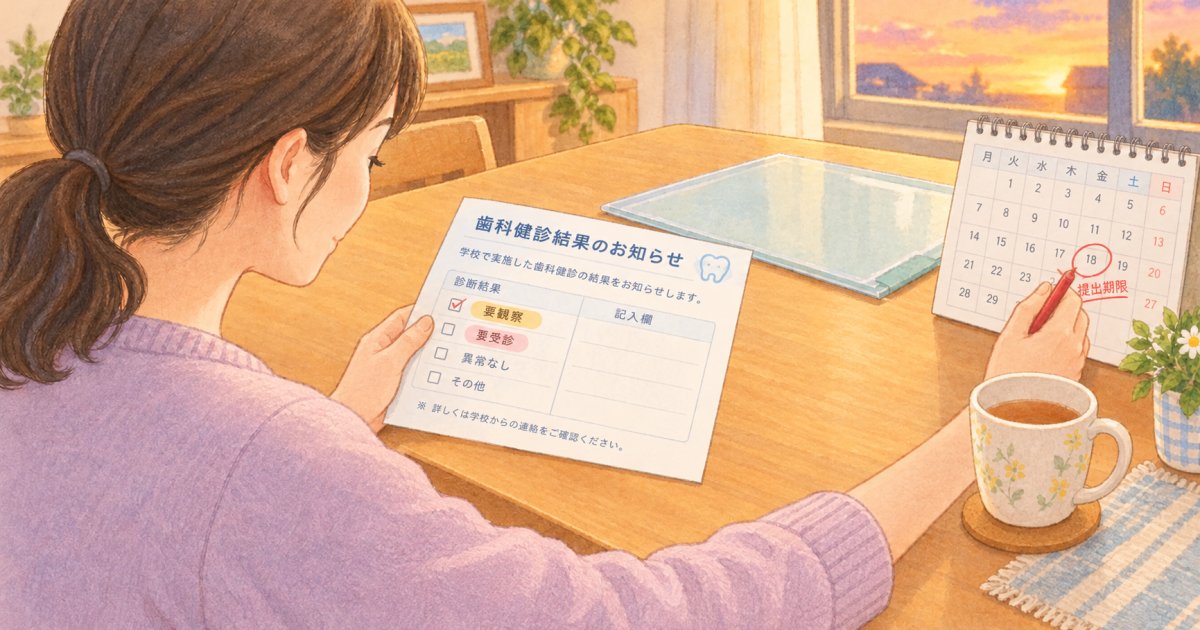 学校検診で歯並びを指摘されたら、通知の何を確認しますか？
